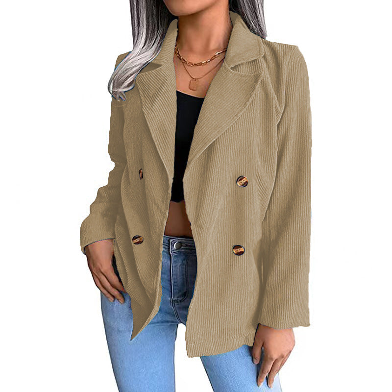 Damen modische Cordjacke mit doppelter Knopfleiste Drune