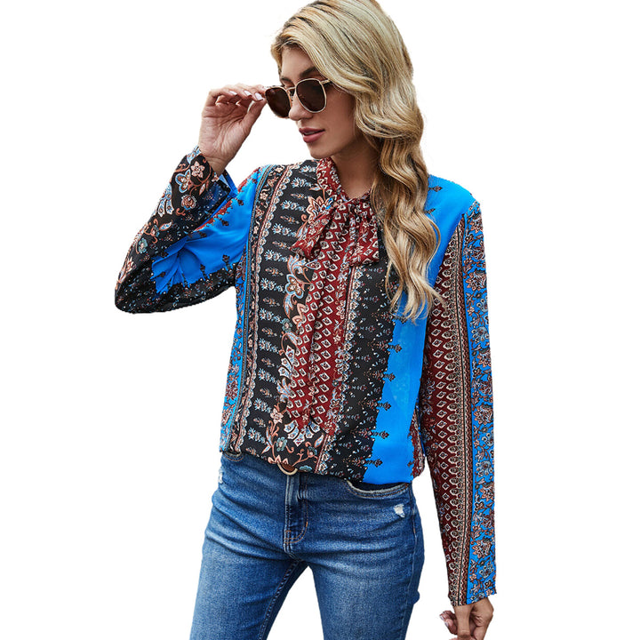 Damen Bluse mit Rüschendetails und kontrastierenden Mustern Drune