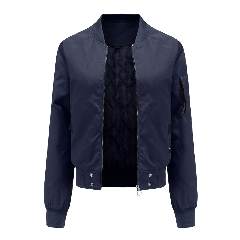 Damen nan leichte Bomberjacke mit Ringreißverschluss, Ärmel-Tasche und taillierter Silhouette Drune