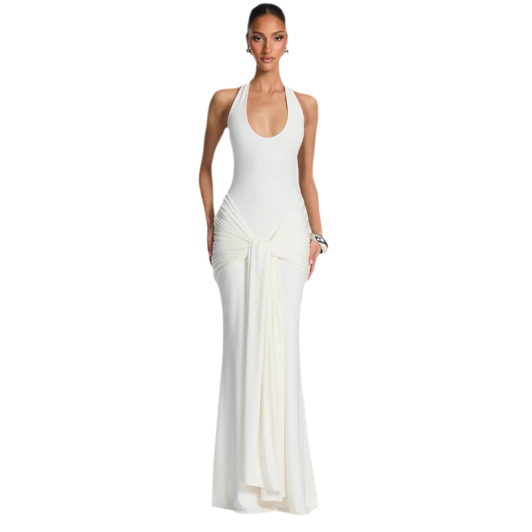 Damen Maxikleid mit elegantem Halterneck und raffinierten Drapierungen Drune