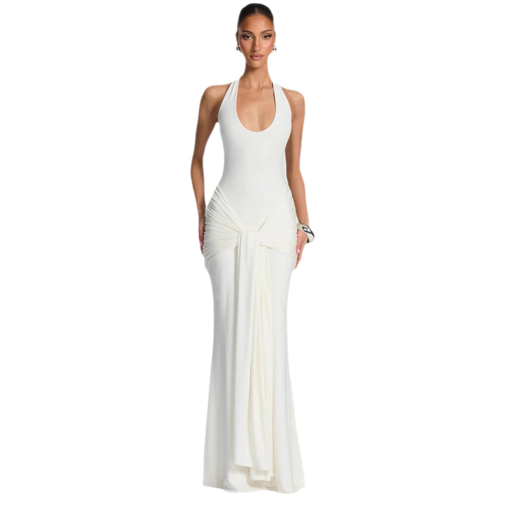 Damen Maxikleid mit elegantem Halterneck und raffinierten Drapierungen Drune