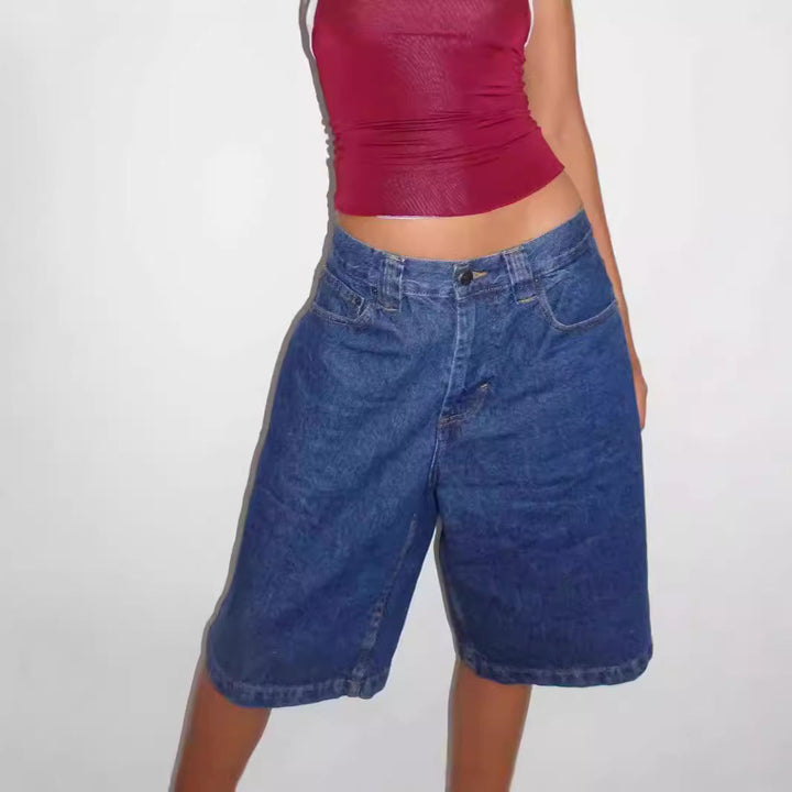 Damen lässige Denim-Shorts mit weitem Schnitt und hohen Seitentaschen Drune