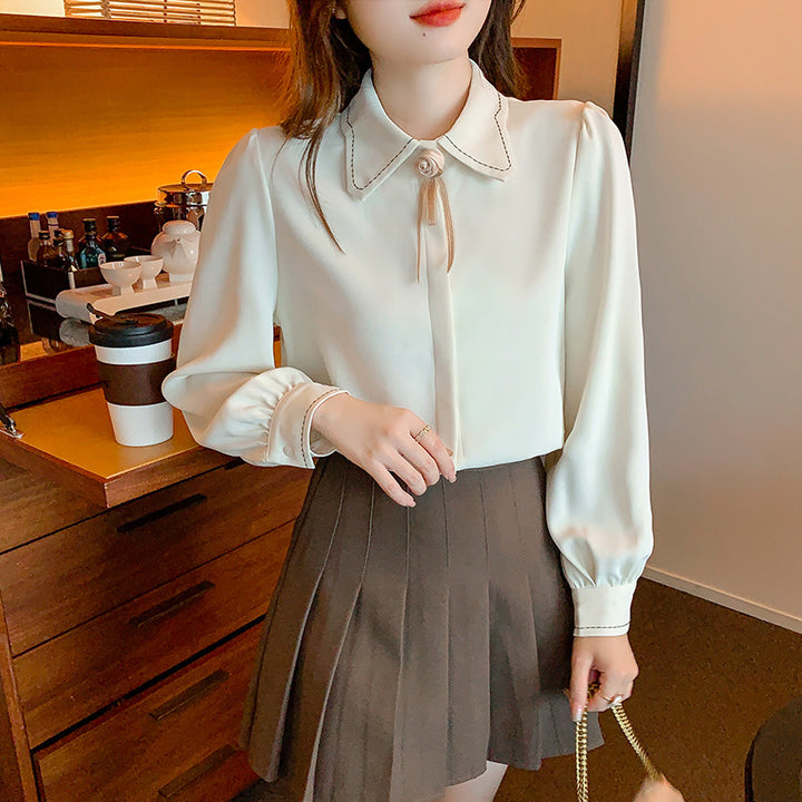 Damen Bluse mit eleganter Schleife und klassischem Kragenschnitt Drune