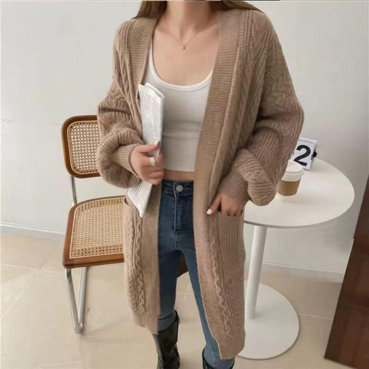 Damen Grobstrick Cardigan mit tiefen Taschen und elegantem Zopfdesign Drune