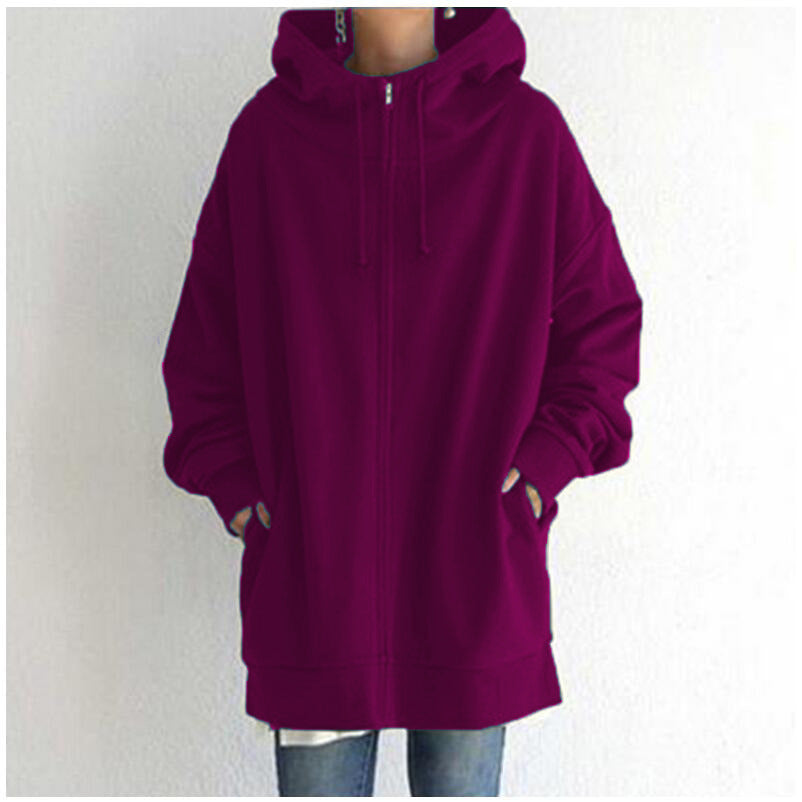 Damen nan oversized Kapuzenlongpullover mit Reißverschluss und Eingrifftaschen Drune