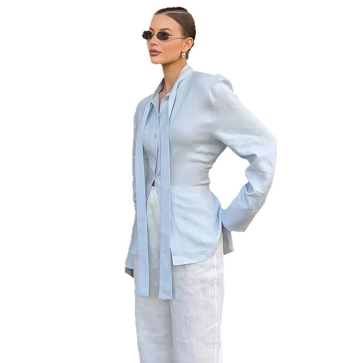 Damen Elegante und fließende Bluse mit Bindeakzent Drune