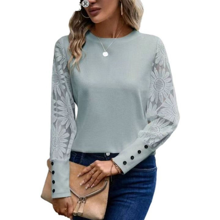 Damen Elegantes Oberteil mit floralen Häkelärmeln Drune