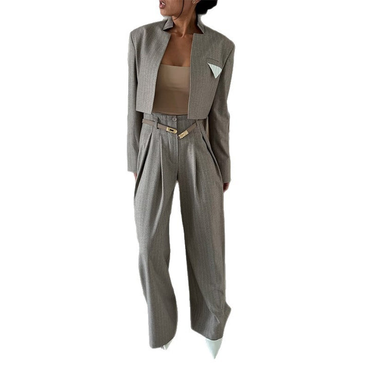 Damen modisches cropped Blazer-Ensemble mit weitem Hosen Drune