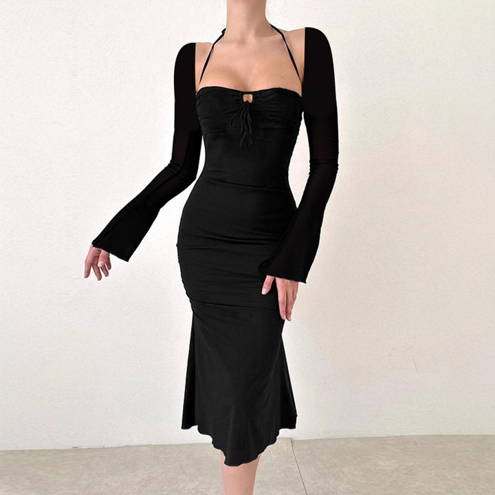 Damen figurbetontes Elegantes Kleid mit langen Ärmeln und raffiniertem Ausschnitt Drune