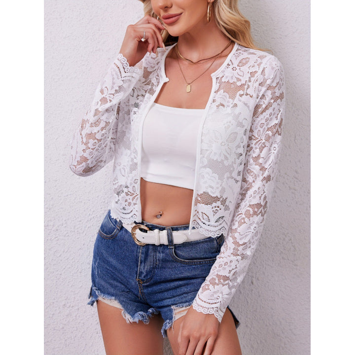 Damen Spitzenjacke mit floralen Mustern und langen Ärmeln Drune