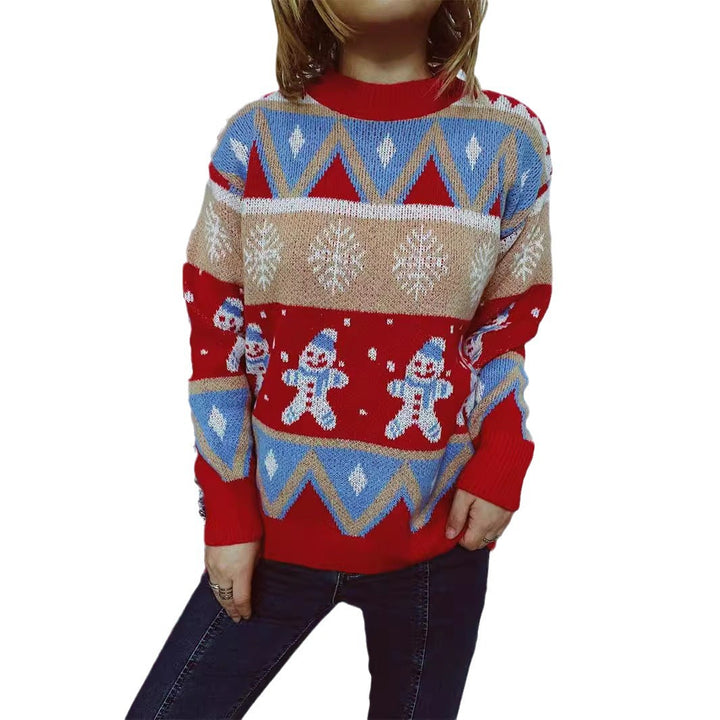 Damen Festlicher Strickpullover mit fröhlichem Weihnachtsmotiv und lässigem Schnitt Drune