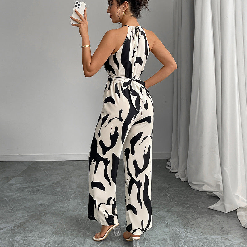 Damen Eleganter Jumpsuit mit aufregendem Muster und weitem Bein Drune