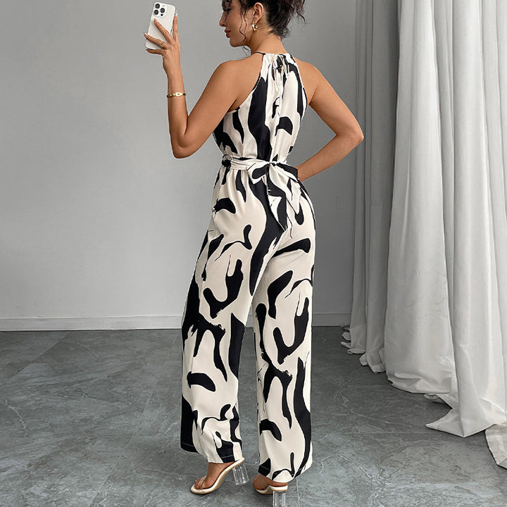 Damen Eleganter Jumpsuit mit aufregendem Muster und weitem Bein Drune