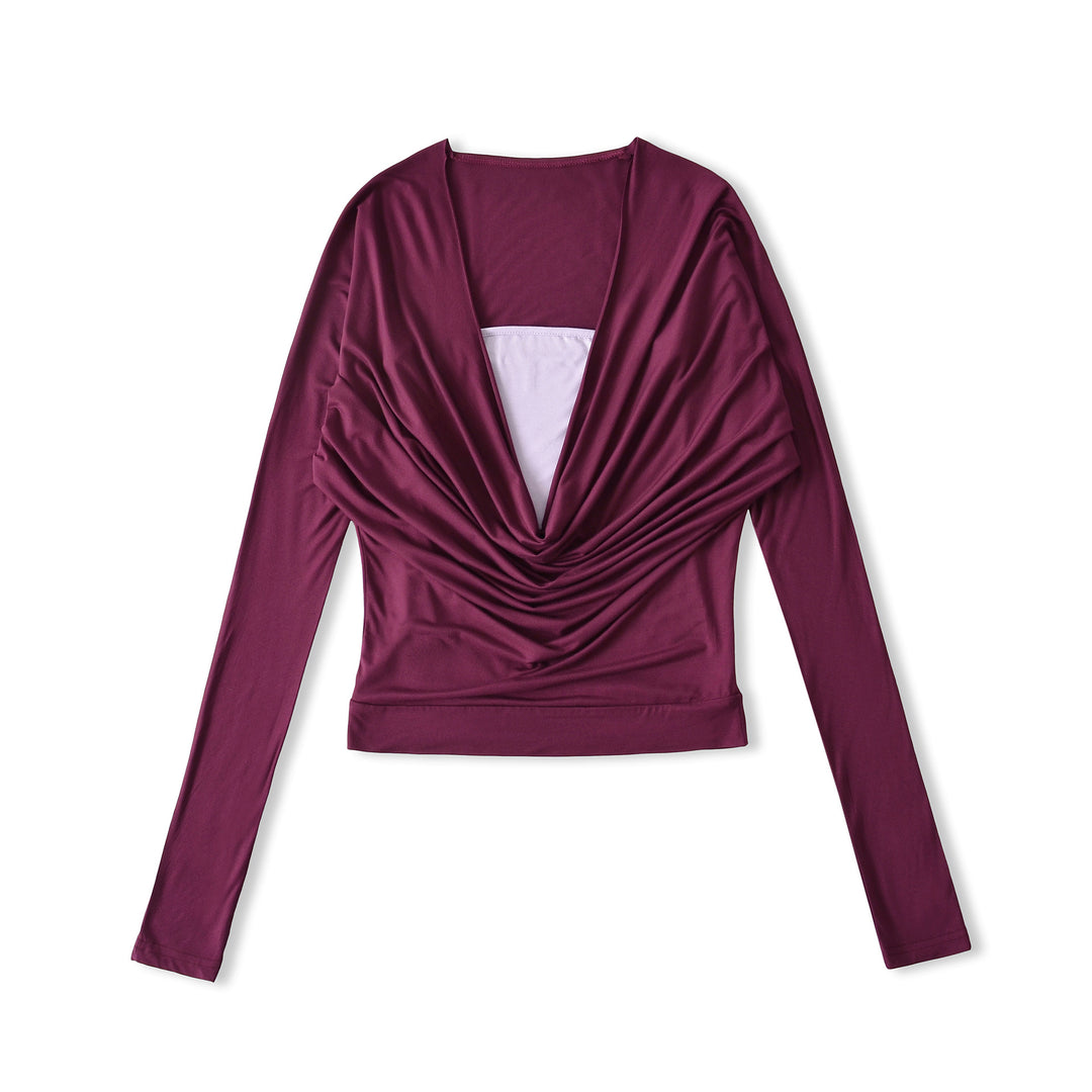 Damen lässiges Langarmshirt mit raffiniertem Drapierungsdesign Drune