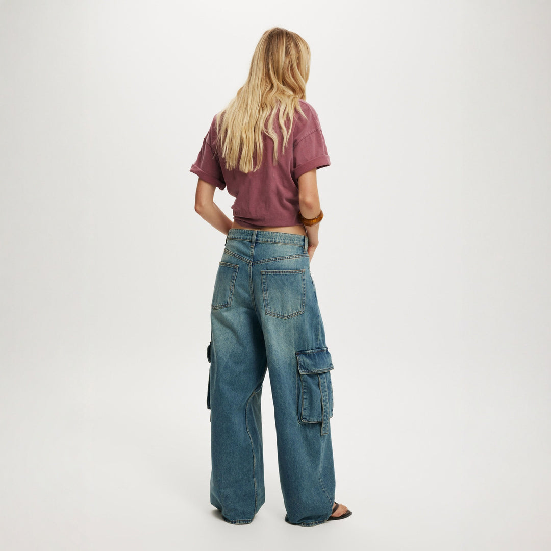 Damen lässige Cargo-Jeans im weiten Schnitt mit praktischen Taschen Drune