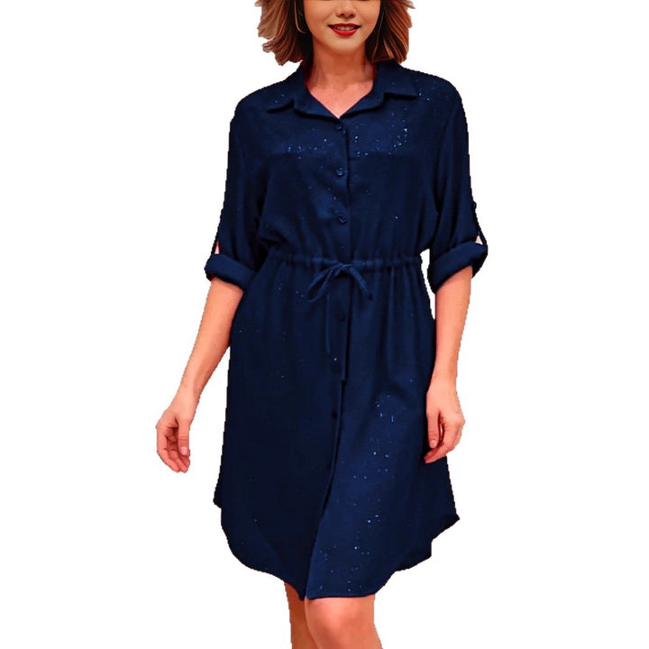 Damen Hemdblusenkleid mit Taillenzug und schimmernden Akzenten Drune