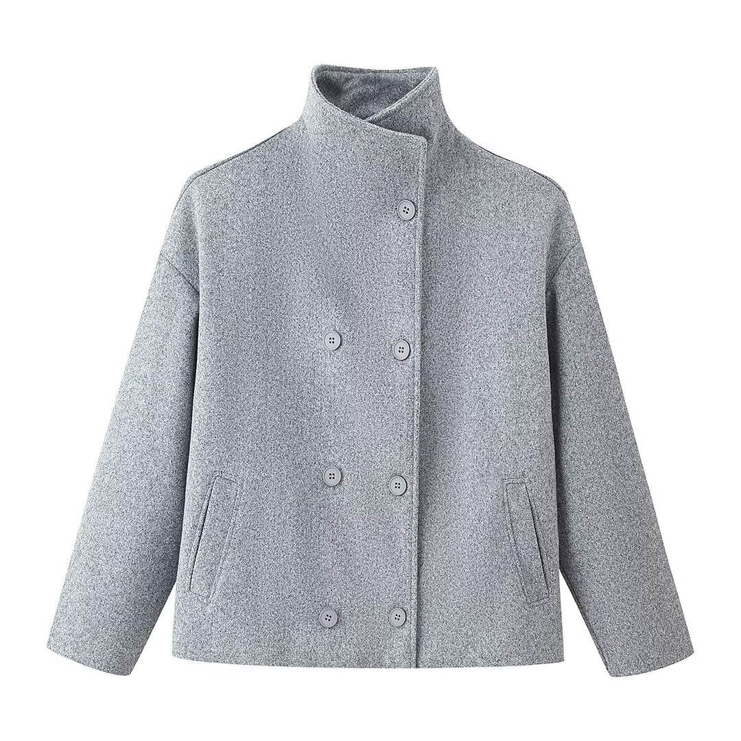 Damen modische Wolljacke mit doppelter Knopfleiste Drune