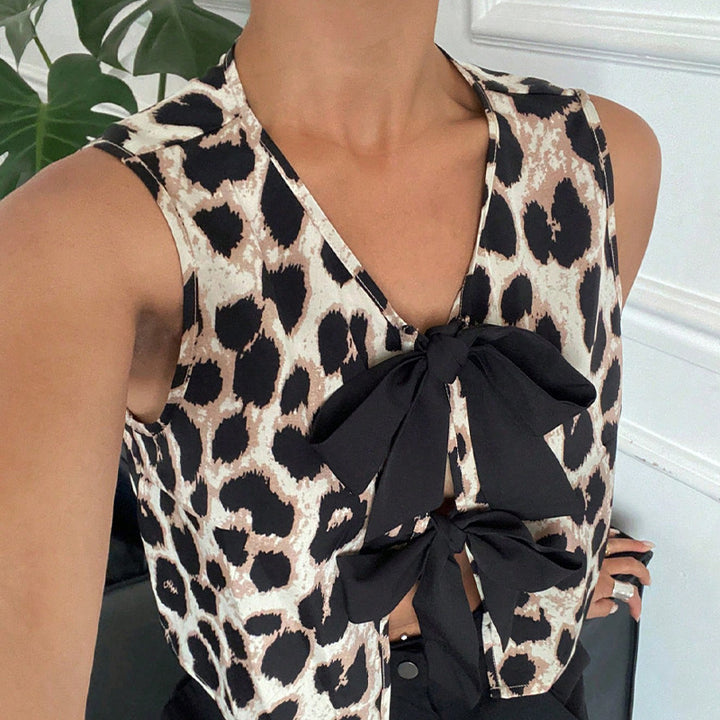 Damen Oberteil mit Schleifen-Detail und leopardenmuster Drune