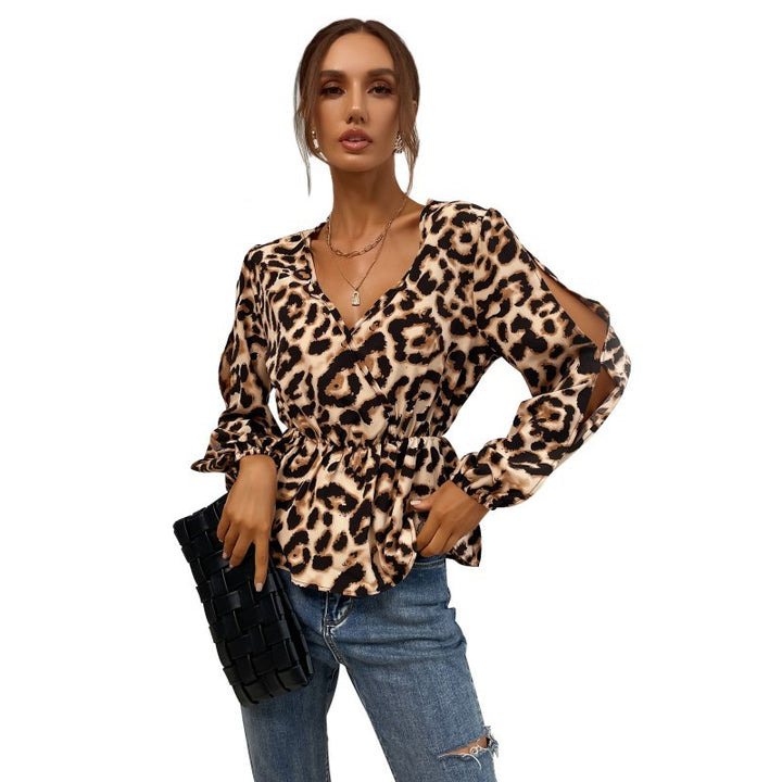 Damen Bluse mit Rüschendetails und Leopardenmuster Drune