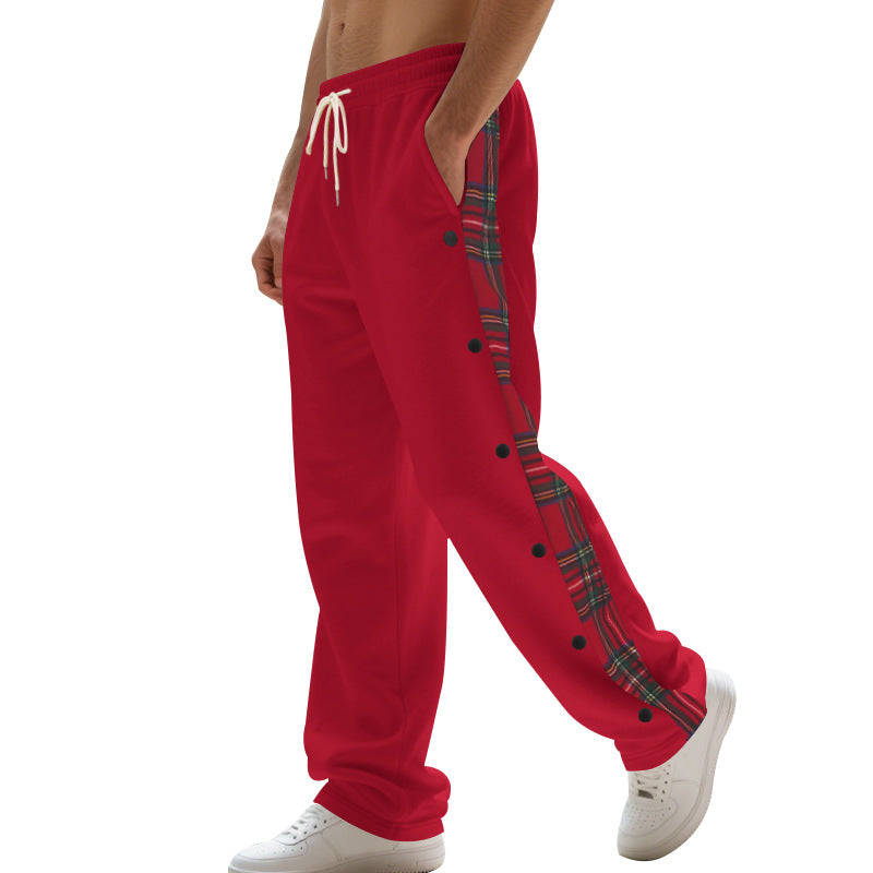 Herren nan weit geschnittene Jogginghose mit Druckknopfleiste und kariertem Seitenstreifen Drune