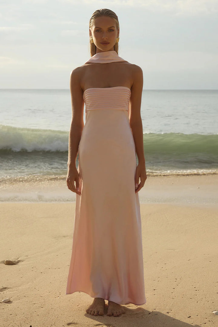 Damen Elegantes Maxikleid mit schulterfreiem Design und schmalem Oberteil Drune