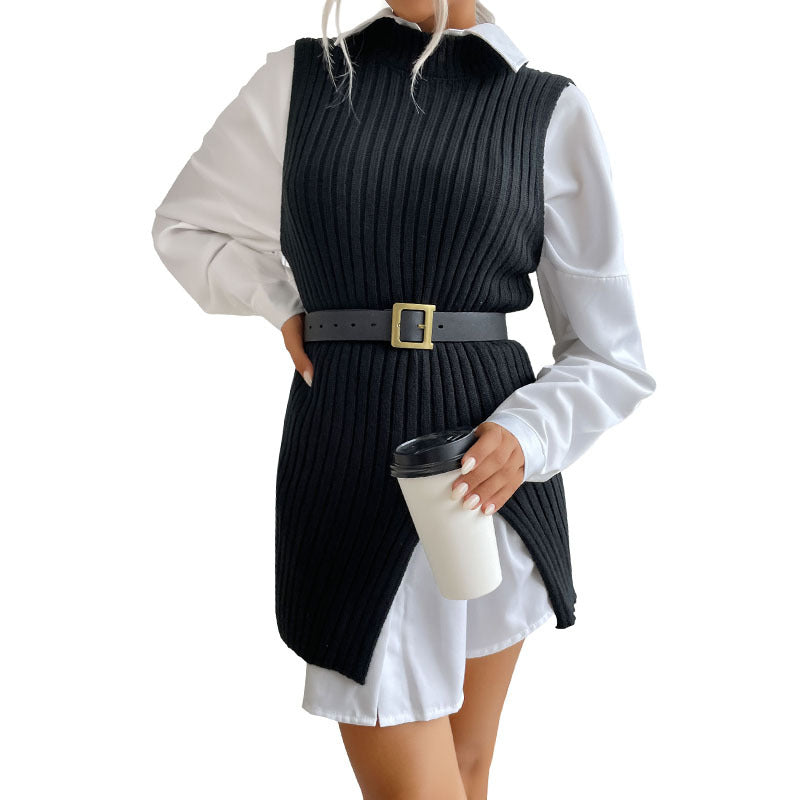 Damen Strickkleid mit tailliertem Gürtel und modernem Design Drune