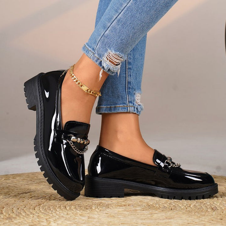 Damen nan elegante Lack-Plateau-Loafer mit dekorativer Schleife und profilierter Gummisohle Drune