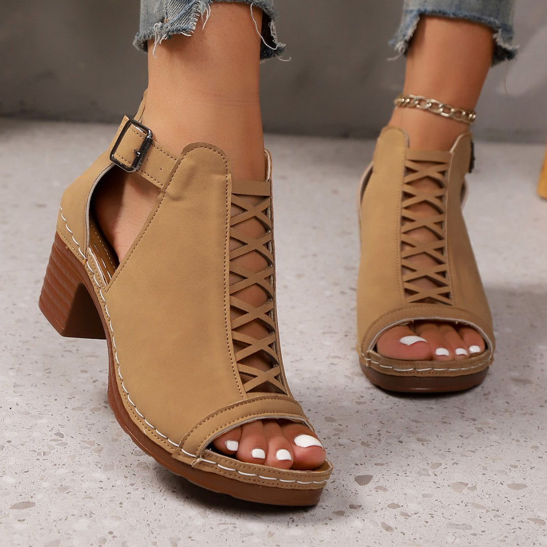Damen nan Riemchen-Sandalette mit gekreuztem Riemchenmuster, Fersenreißverschluss und gepolstertem Komfortfußbett Drune