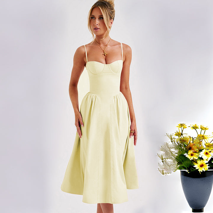 Damen Midi-Kleid mit eleganter Bustier-Oberfläche und schwingendem Rock Drune