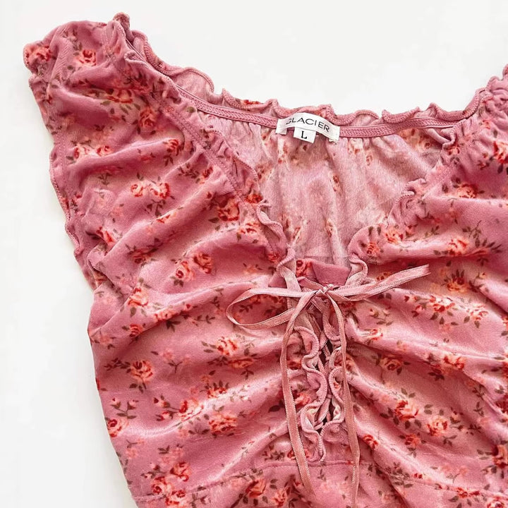 Damen Spitzenshirt mit Raffung und floralem Muster Drune