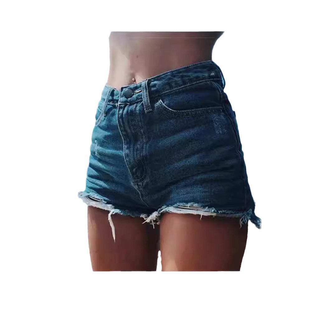 Damen lässige Destroyed Denim-Shorts mit hohem Bund Drune