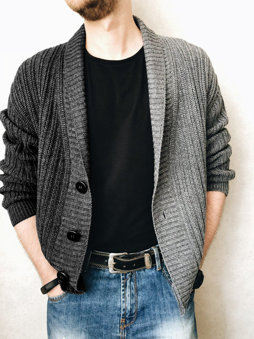 Herren Strickjacke mit strukturierter Oberfläche und modernen Knöpfen Drune
