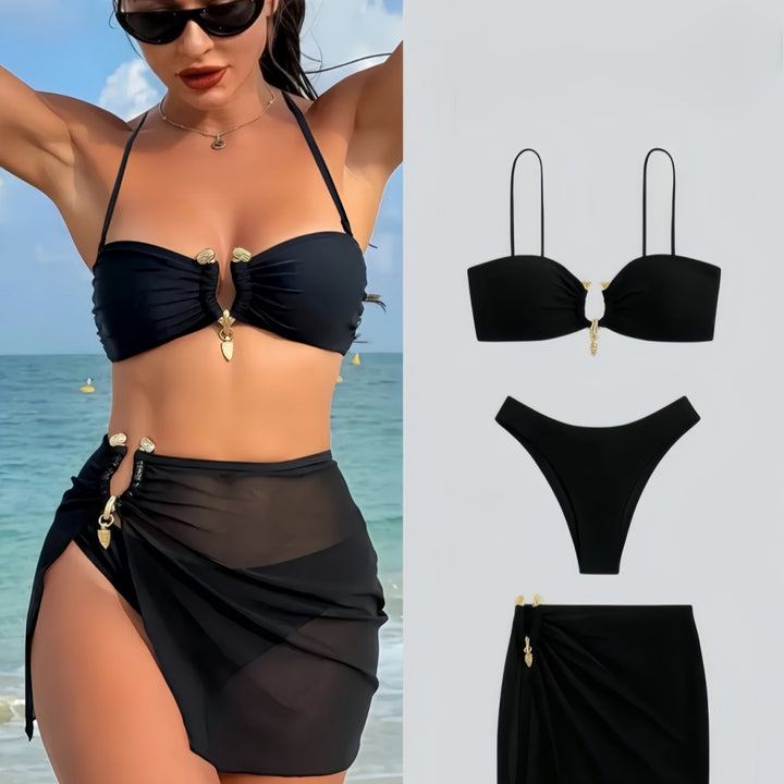 Damen Bandeau-Bikini Set mit eleganter Rock-Overlay Drune