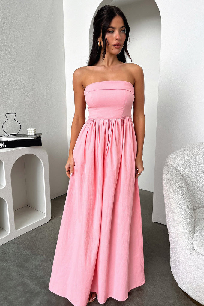 Damen Maxi-Kleid mit figurbetontem Oberteil und fließendem Rock Drune