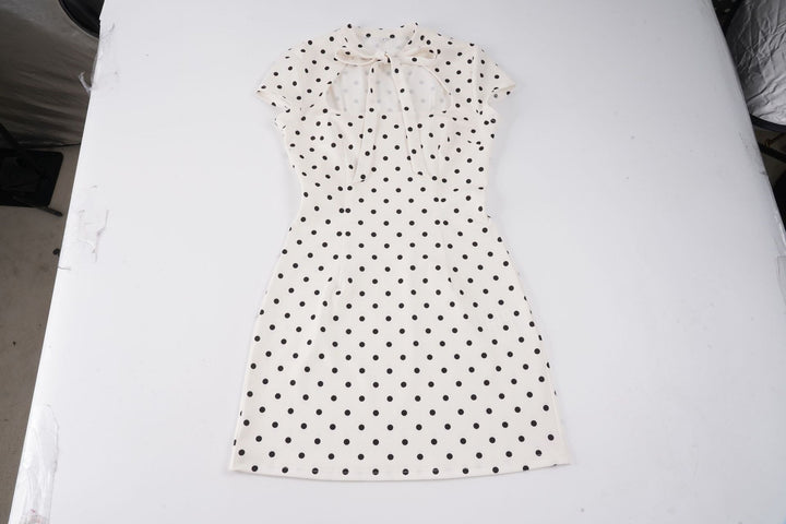 Damen Polka-Dots Minikleid mit modernem Kragen und verspieltem Schleifendetail Drune