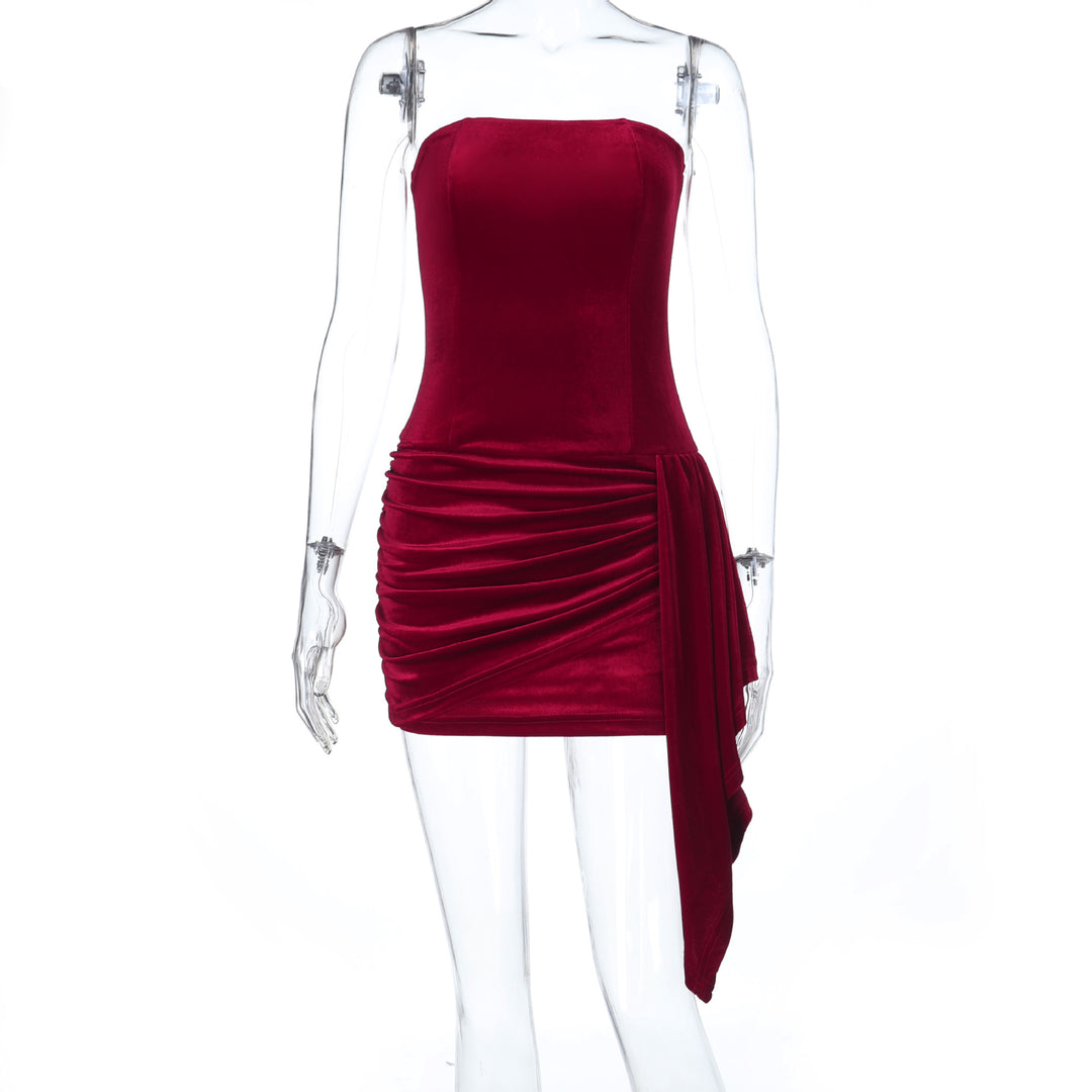 Damen verführerisches Bustier-Kleid mit asymmetrischem Rüschensaum Drune