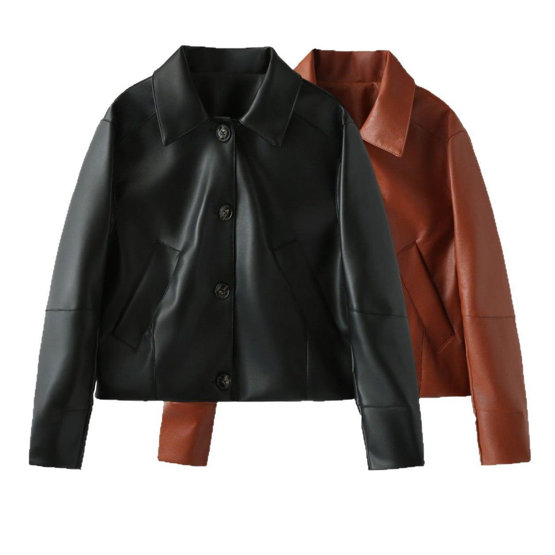 Damen Kunstlederjacke mit modernen Knopfdetails Drune