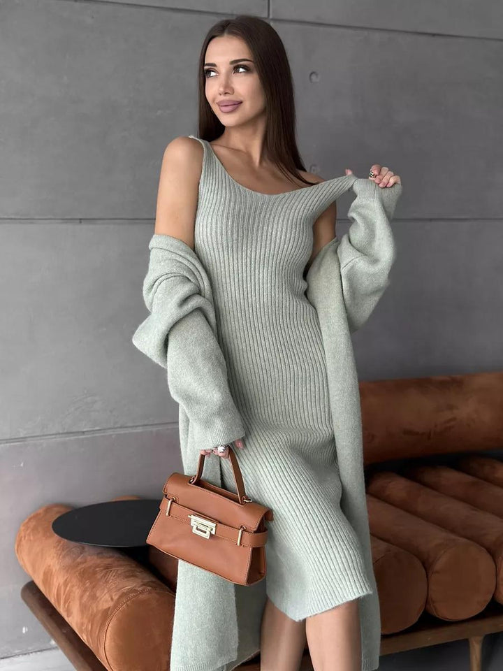 Damen Strickkleid mit V-Ausschnitt und langem, lässigem Schnitt Drune