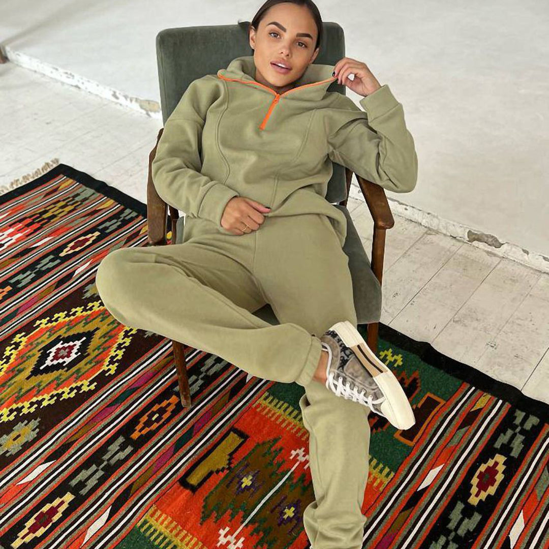 Damen sportliches Fleece-Jogginganzug mit Stehkragen Drune