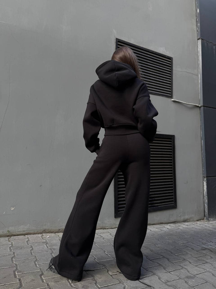Damen lässiges Hoodie und weite Hose Set Drune