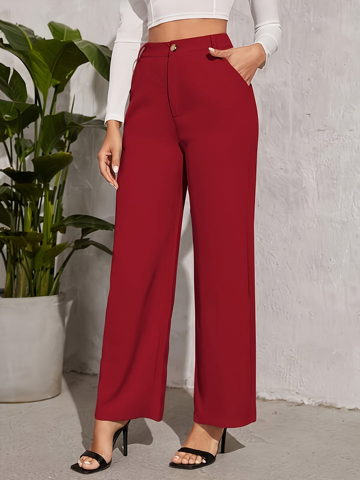 Damen weite Hochbundhose mit eleganter Knopfdetaillierung Drune