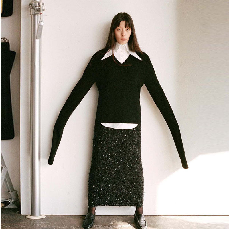Damen Eleganter und lässiger Strickpullover mit V-Ausschnitt und langen Ärmeln Drune