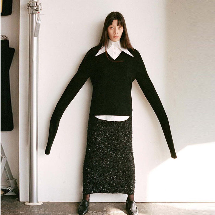 Damen Eleganter und lässiger Strickpullover mit V-Ausschnitt und langen Ärmeln Drune