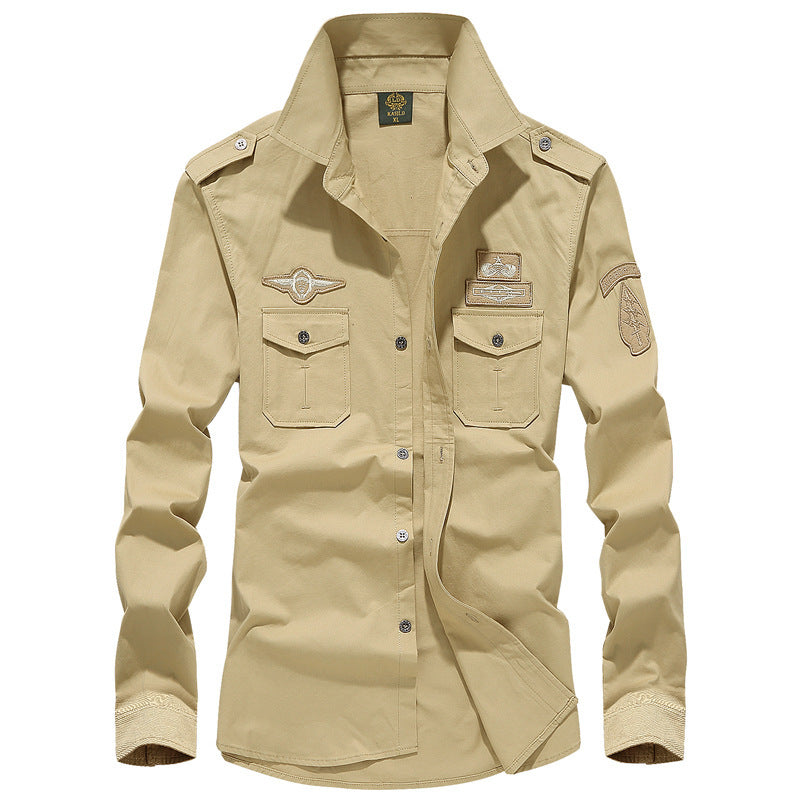 Herren nan Fieldshirt im Vintage-Militärstil mit aufgesetzten Brusttaschen und dekorativen Patches Drune