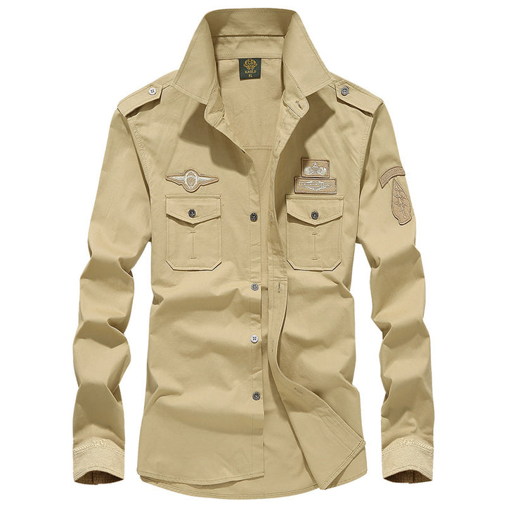 Herren nan Fieldshirt im Vintage-Militärstil mit aufgesetzten Brusttaschen und dekorativen Patches Drune