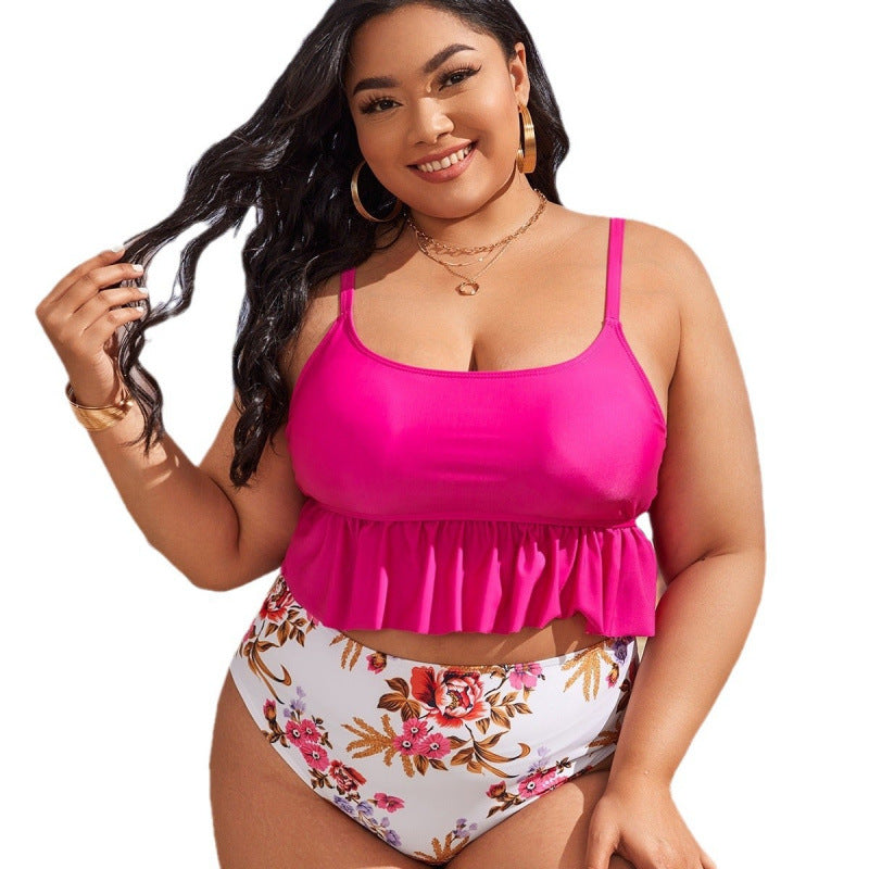 Damen Bikini-Set mit voluminösem Rüschendesign und floralem High-Waist-Slip Drune