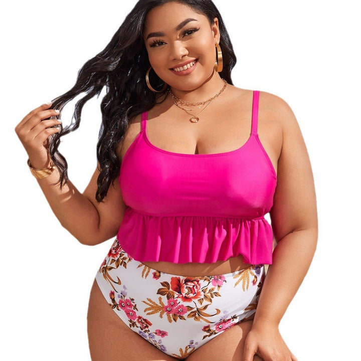 Damen Bikini-Set mit voluminösem Rüschendesign und floralem High-Waist-Slip Drune