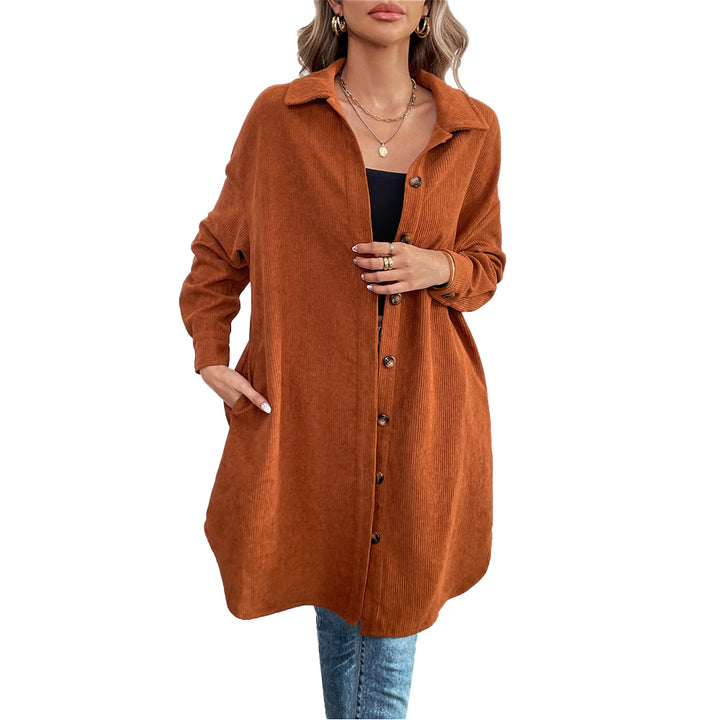 Damen Langarmhemdjacke aus weichem Cordstoff mit Knopfleiste Drune