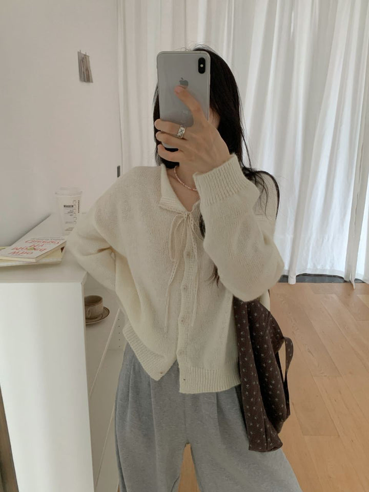 Damen lässiger Strickcardigan mit Kordelzug und feiner Struktur Drune
