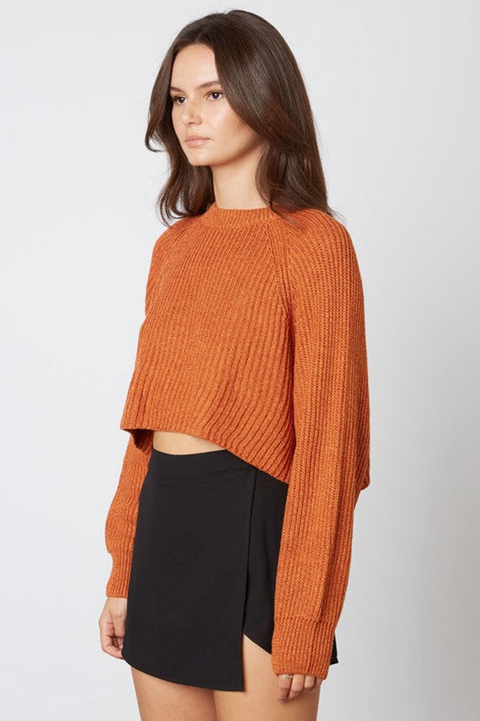 Damen trendiger, kurzer Strickpullover mit Rippenstruktur und überschnittenen Schultern Drune